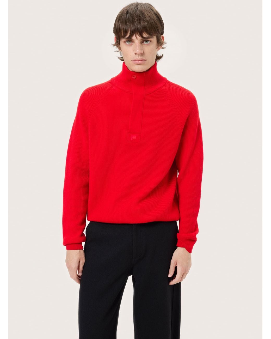 PANGAIA Red Merino Wool Half Zip Sweater—Coral for men