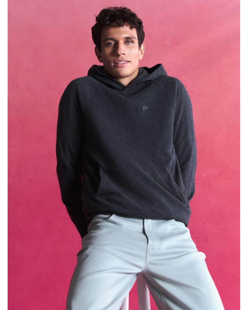 PANGAIA Pink Cashmere And Merino Wool Blend Soft Organic Cotton Hoodie—Dark Marl for men