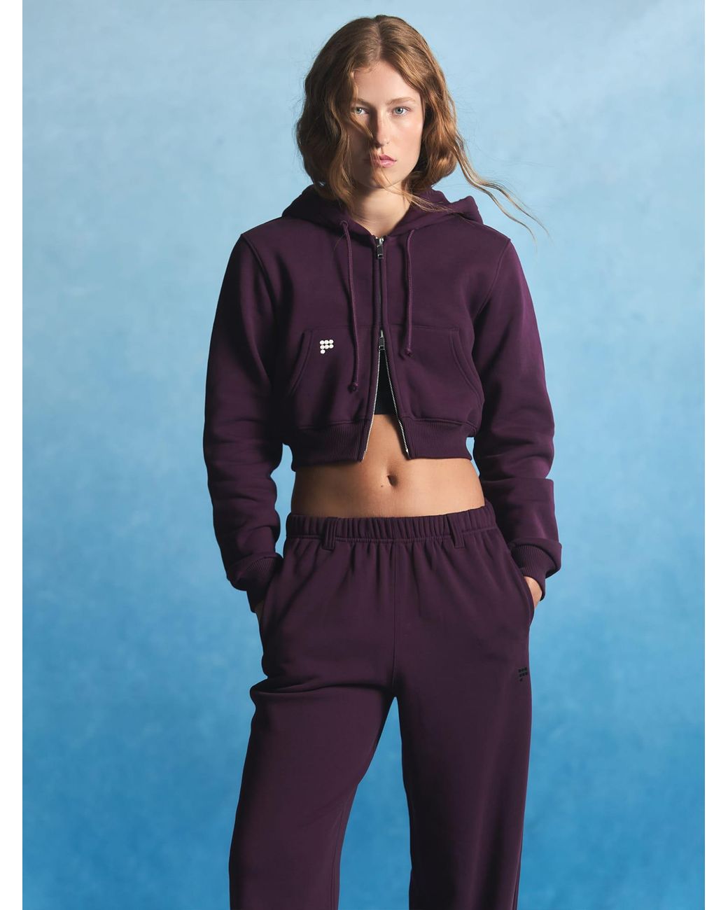PANGAIA Purple Heavyweight Cropped Hoodie—Nocturne Plum