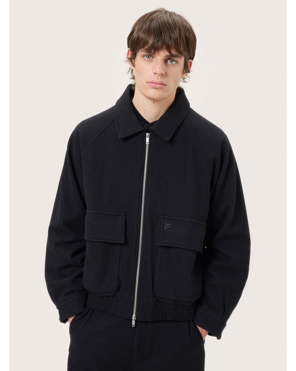 PANGAIA Black Wool Jersey Zip Up Jacket for men