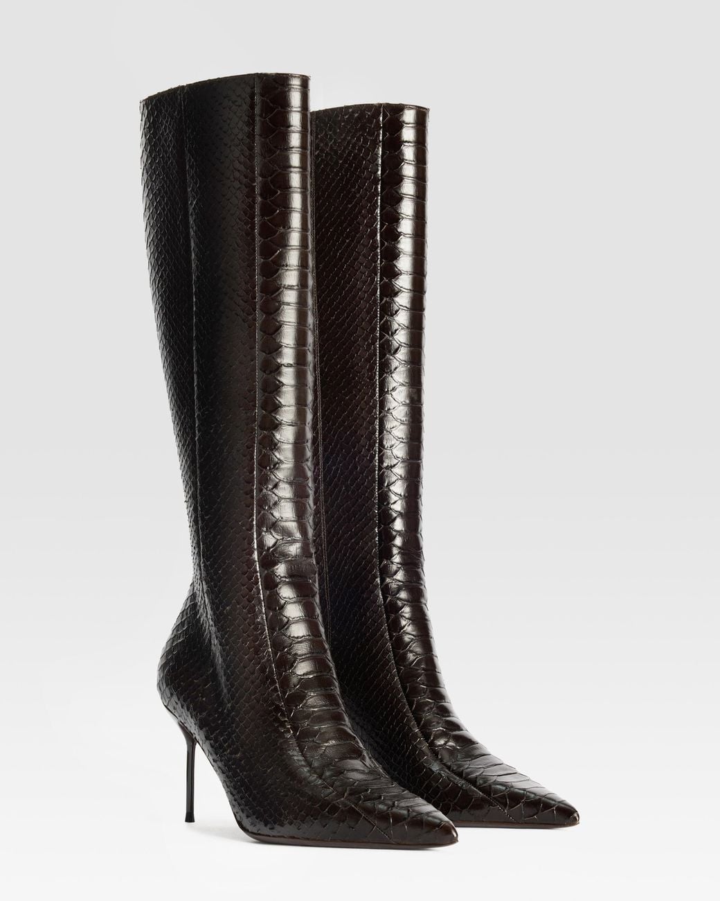 Paris Texas Black Python-Print Leather Boot With Cut-Out Effect