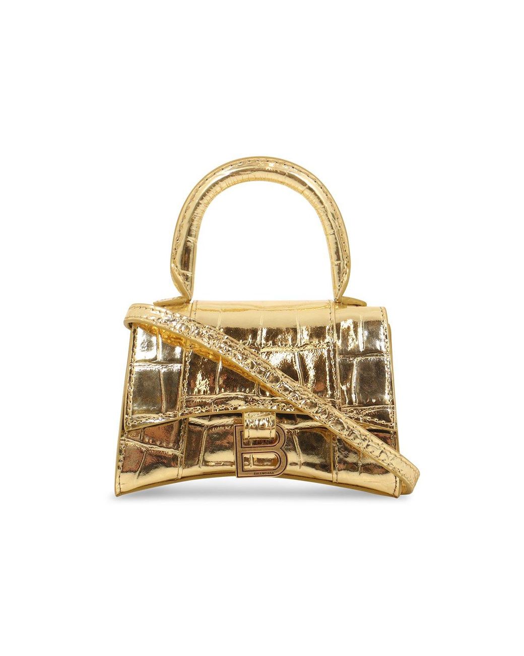 Balenciaga Leather Mini Hourglass Bag Gold Croc Embossed in Metallic - Lyst