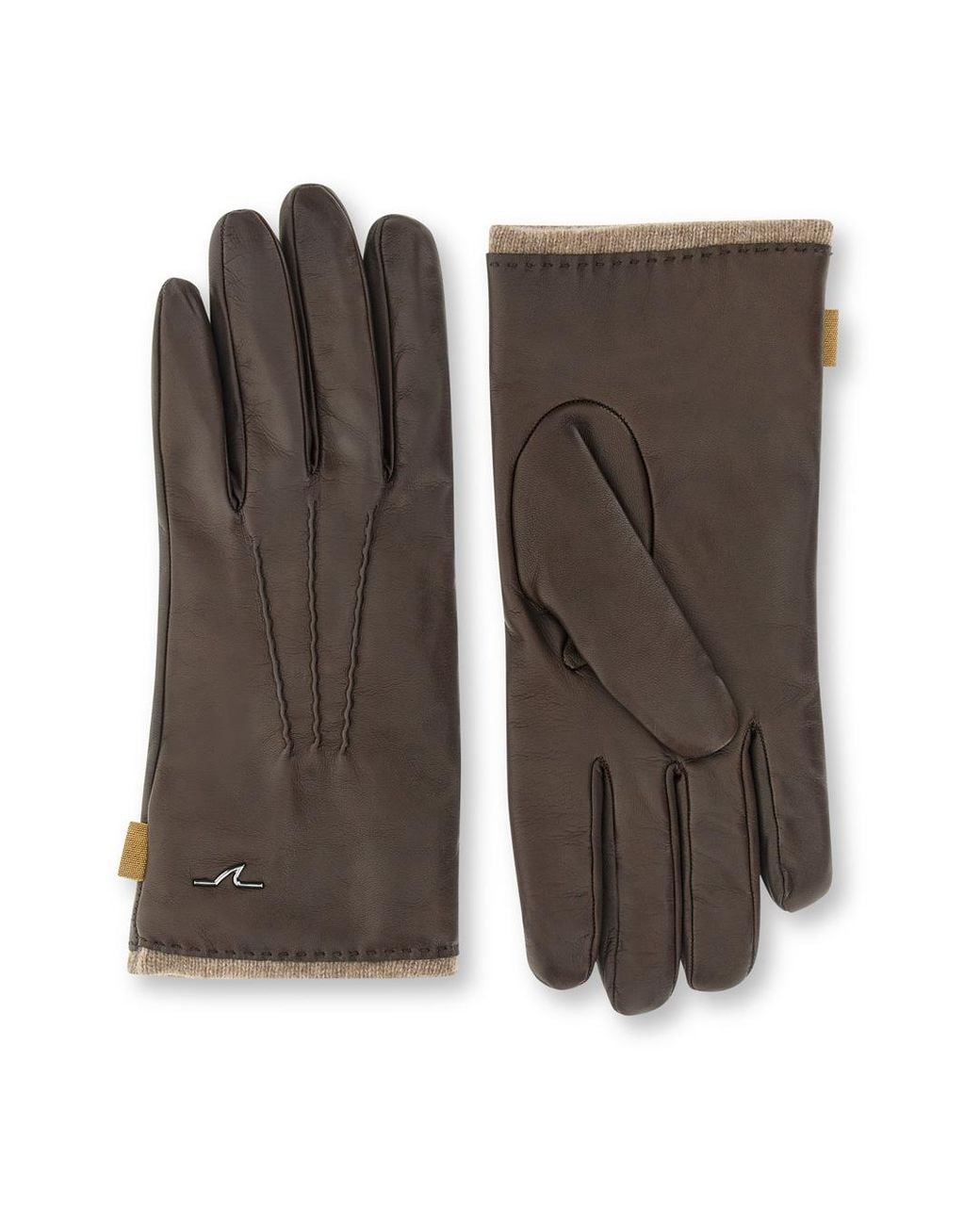 Paul & Shark Brown Leather Gloves With Cashmere Lining for men
