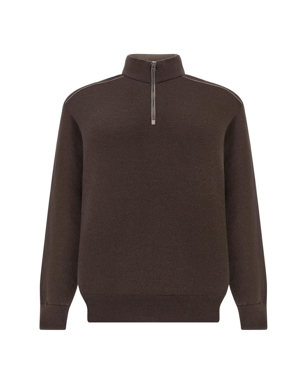 Paul & Shark Brown Wool Half-Zip Sweater With Typhoon Platinum Details for men