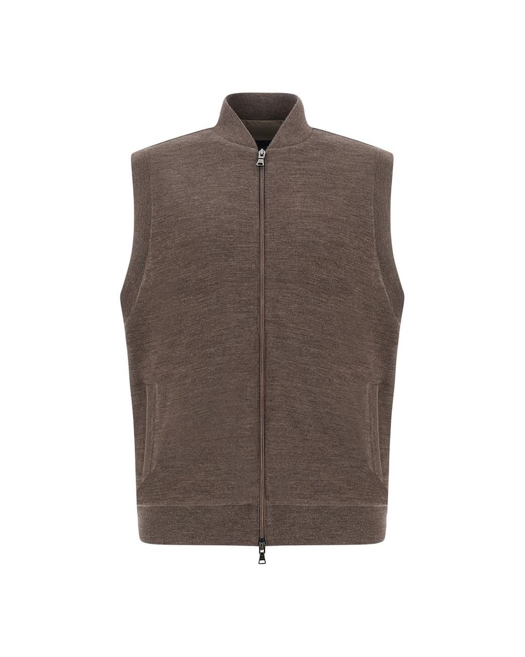 Paul & Shark Brown 140's Superfine Merino Wool Gilet With Typhoon Platinum Details for men