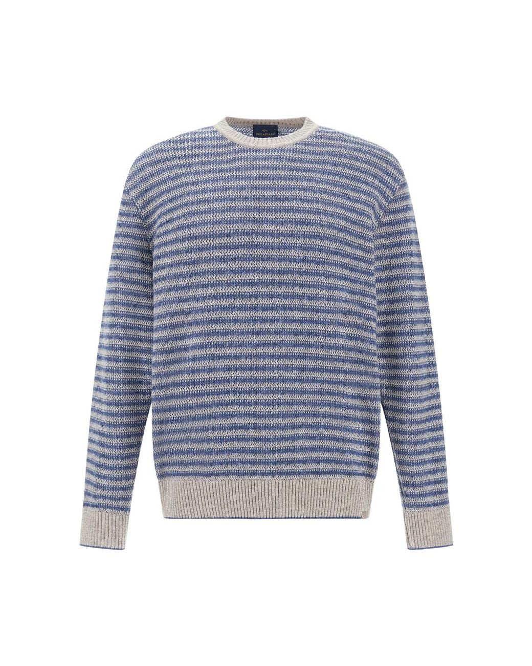 Paul & Shark Blue Piuma Wool Crewneck Sweater With Striped Pattern for men