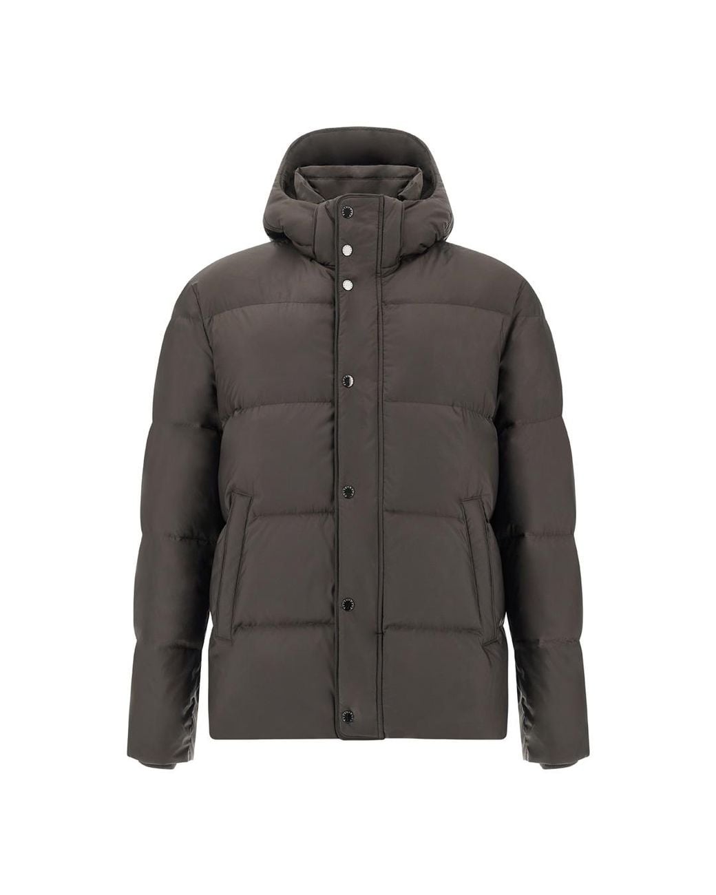 Paul & Shark Gray Down Jacket With Leather Details for men