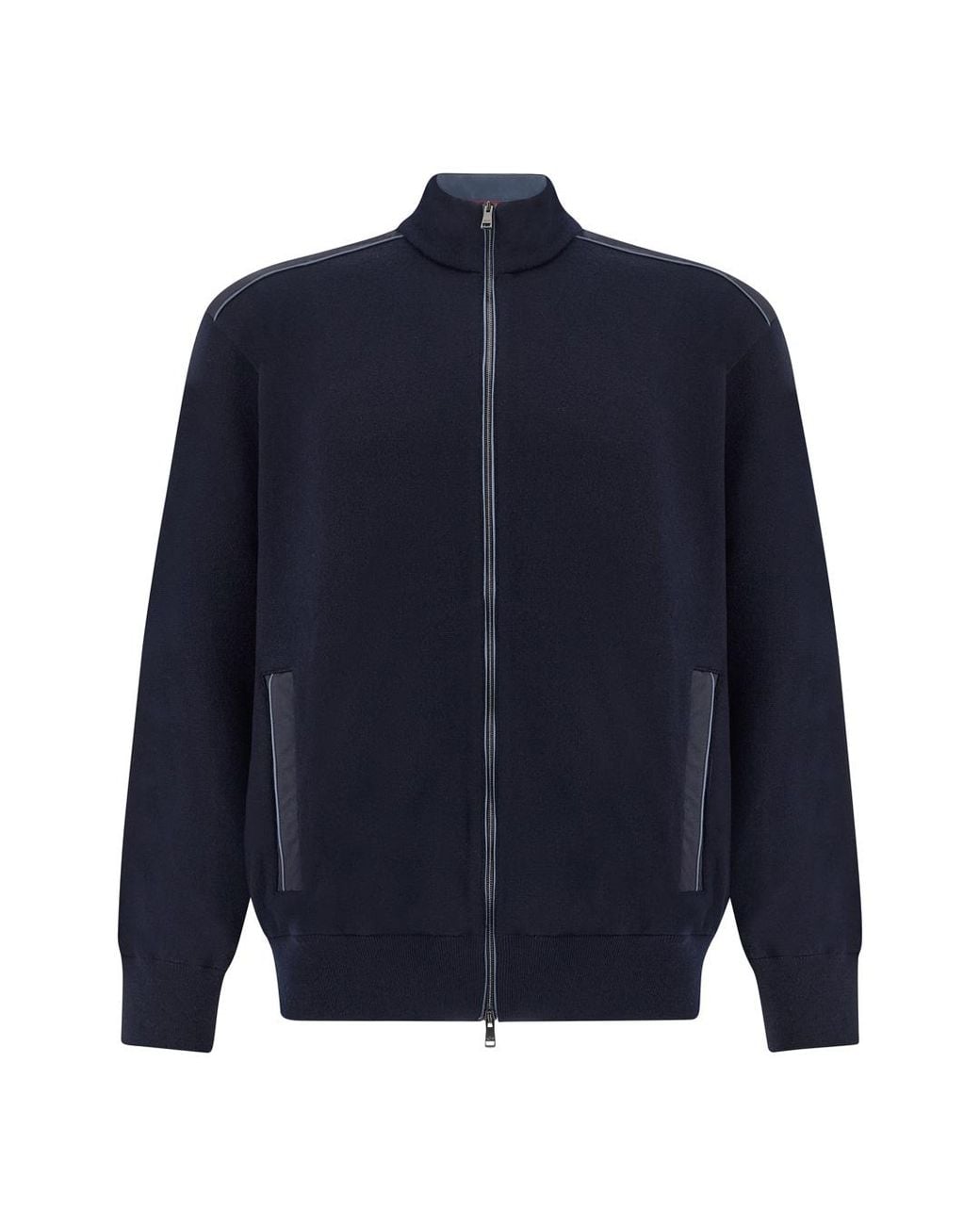 Paul & Shark Blue Zip-Up Wool Sweater With Typhoon Platinum Details for men