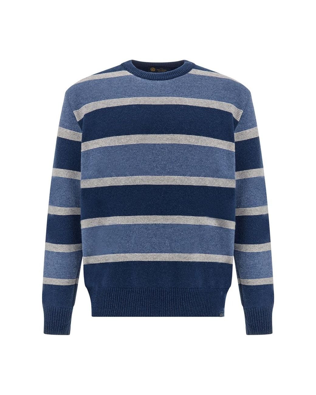 Paul & Shark Blue Wool And Cashmere Crewneck Sweater With Striped Pattern for men