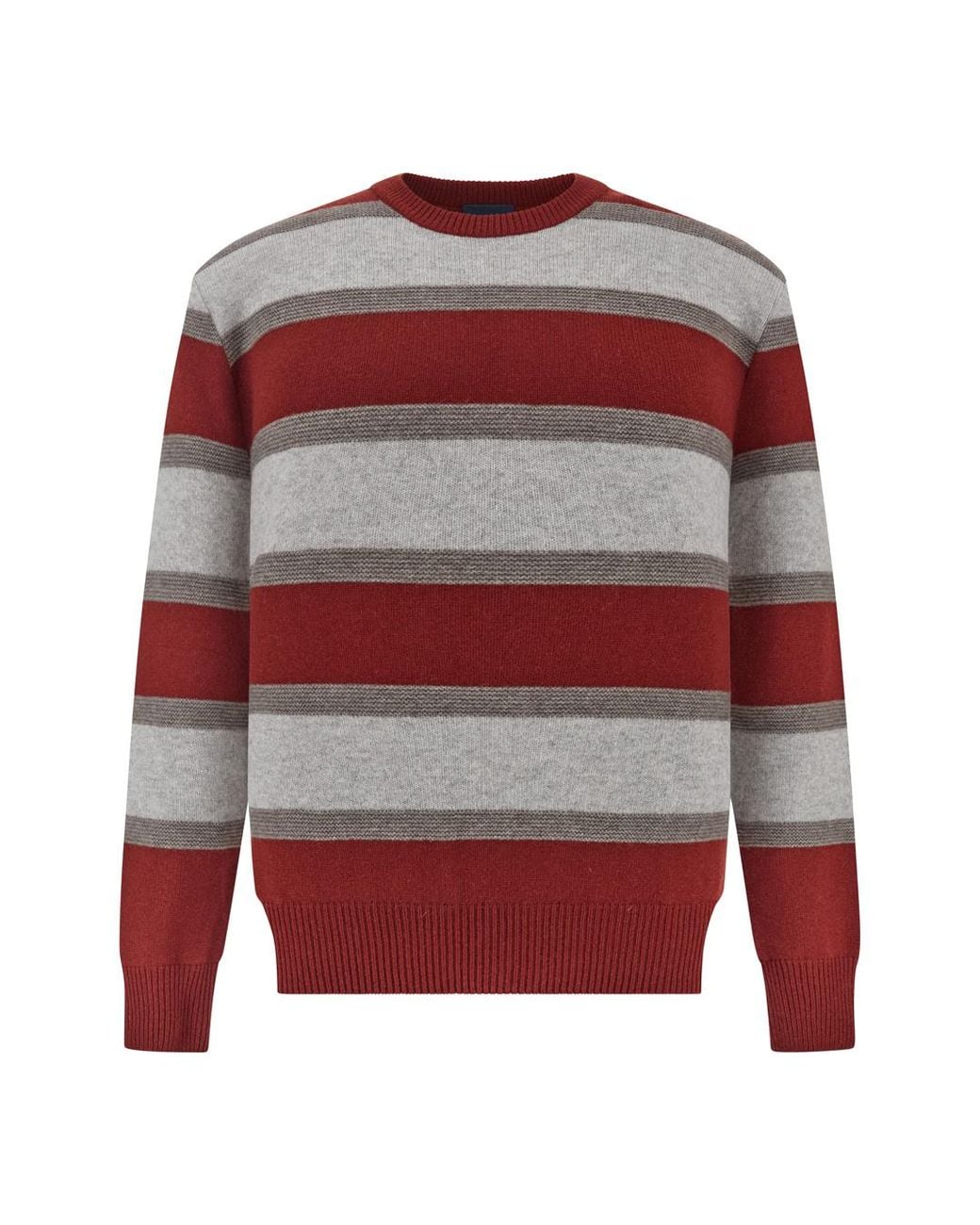 Paul & Shark Red Wool And Cashmere Crewneck Sweater With Striped Pattern for men