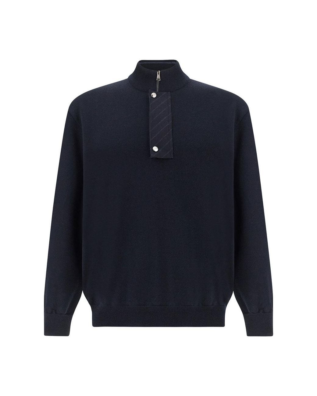 Paul & Shark Blue Half-Zip Wool Sweater With Pinstriped Wool Insert for men