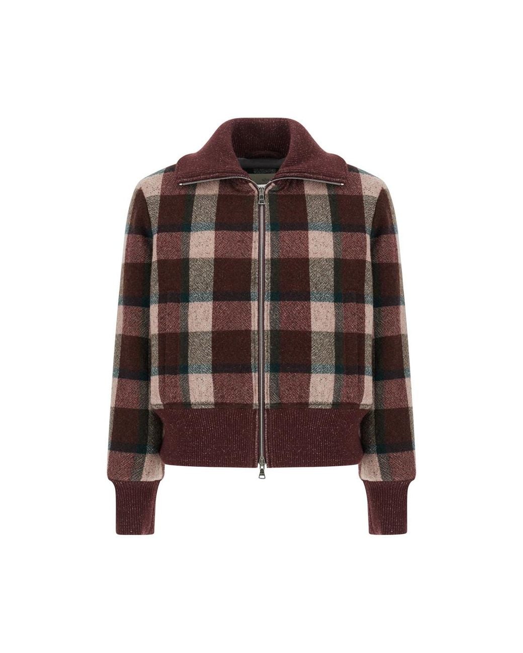 Paul & Shark Brown Wool Bomber Jacket With Check Pattern