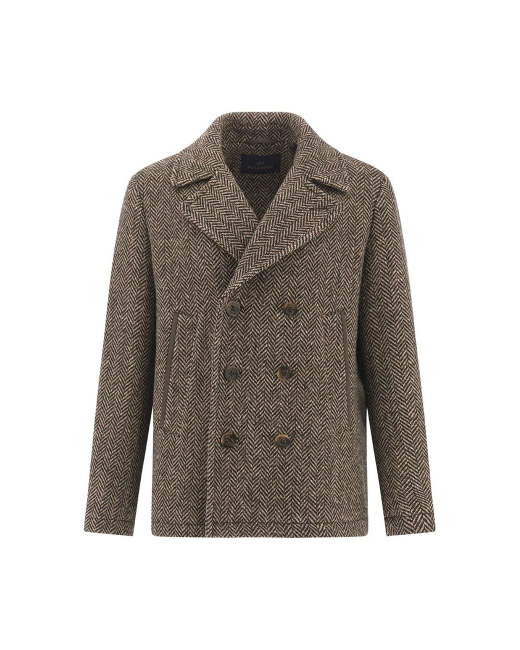 Paul & Shark Green Chevron Wool Peacoat With Alcantara Details for men