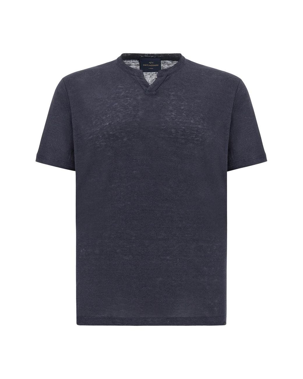 Paul & Shark Blue Pure Linen Jersey Open Collar T-Shirt for men