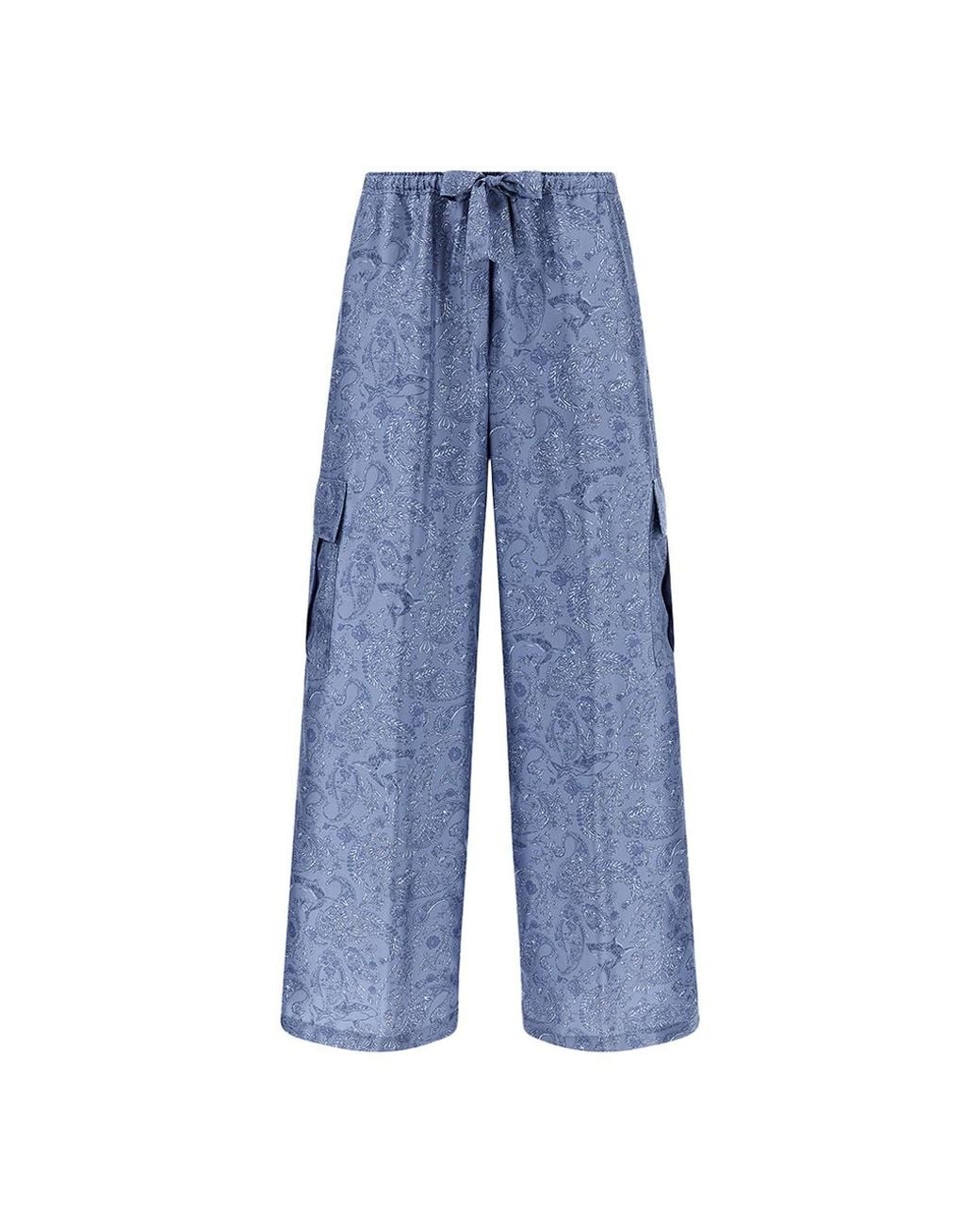 Paul & Shark Blue Silk Cargo Pants With Shark Paisley Print