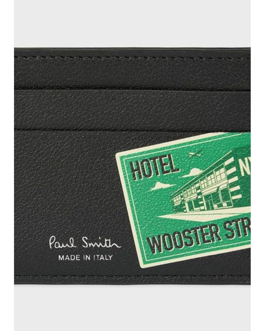 Paul Smith Green 'Hotel Stickers' Credit Card Holder for men