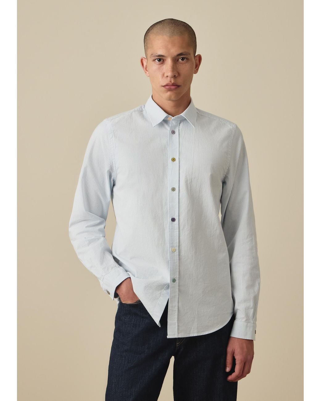 Paul Smith Blue Tailored-Fit Stripe Oxford Shirt for men