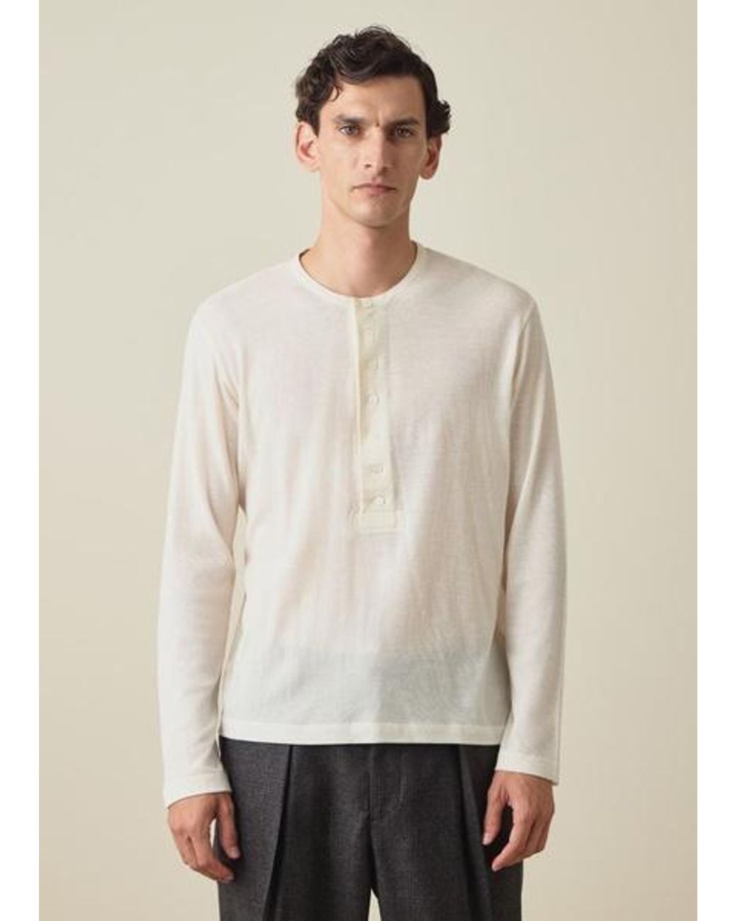 Paul Smith Natural Ribbed Wool Henley Top for men