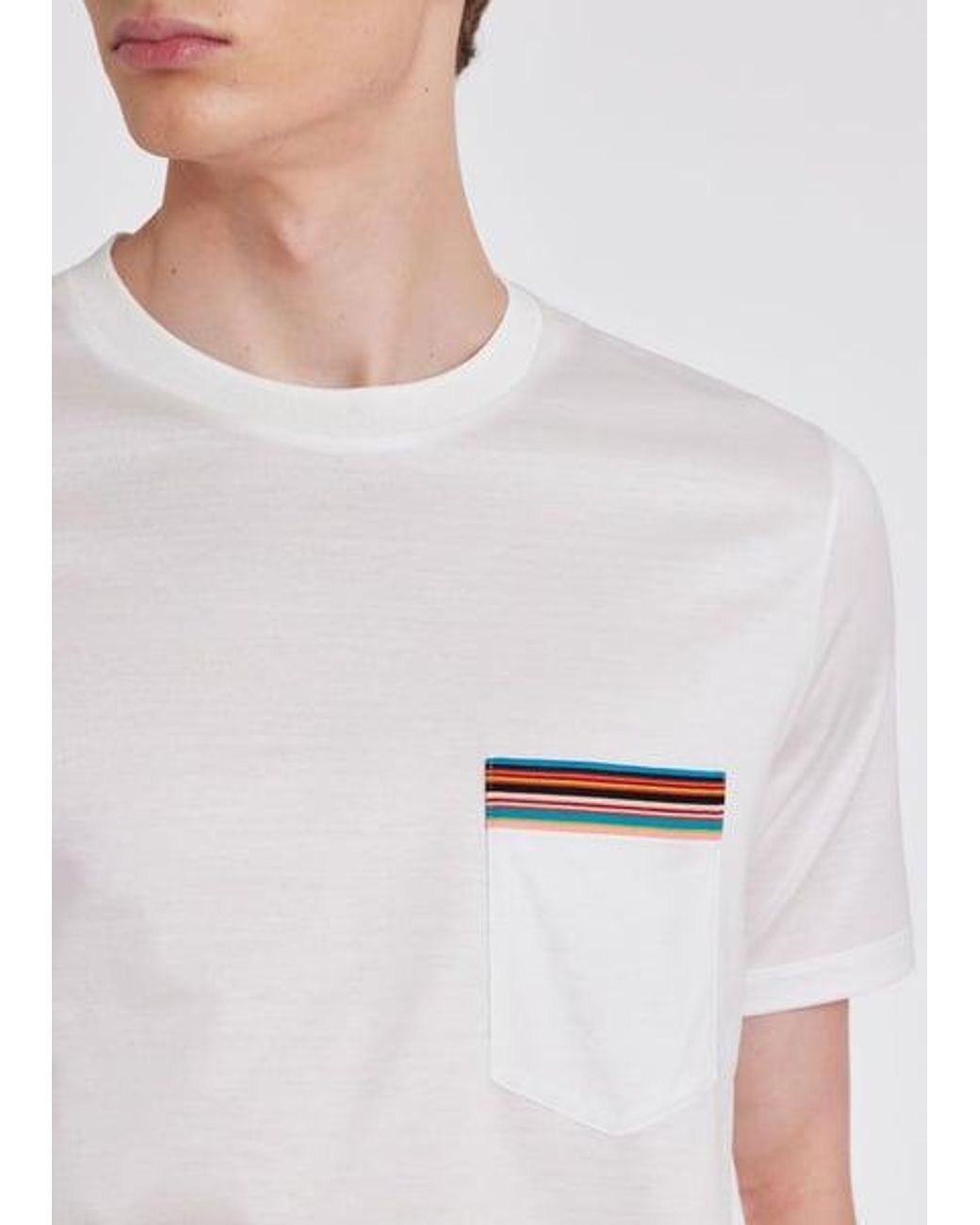 Paul Smith White 'signature Stripe' Pocket T-shirt for men