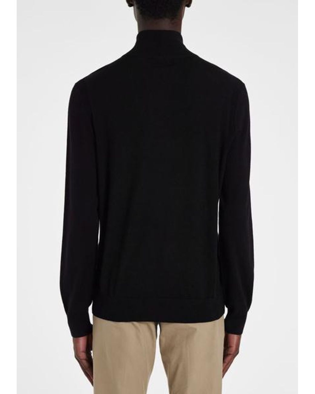 Paul Smith Black Merino Wool Quarter Zip Sweater for men