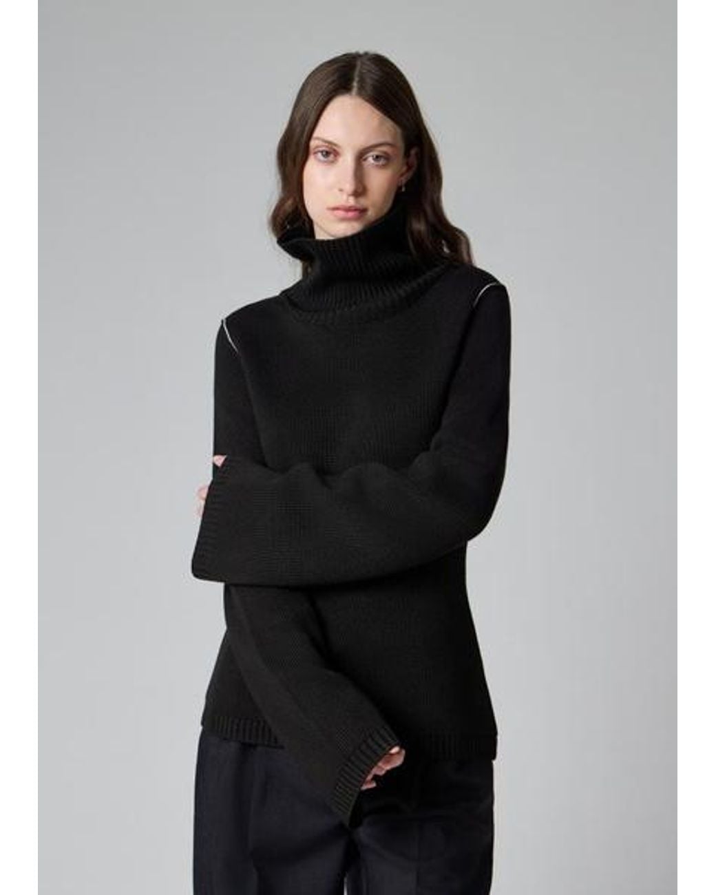Paul Smith Black Roll Neck Knitted Sweater With Contrast Stitching
