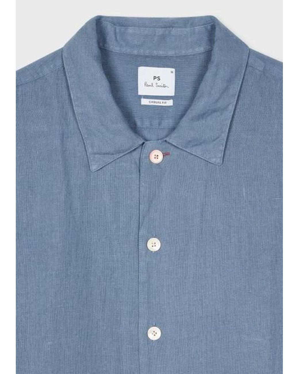 Paul Smith Blue Linen Short-Sleeve Shirt for men
