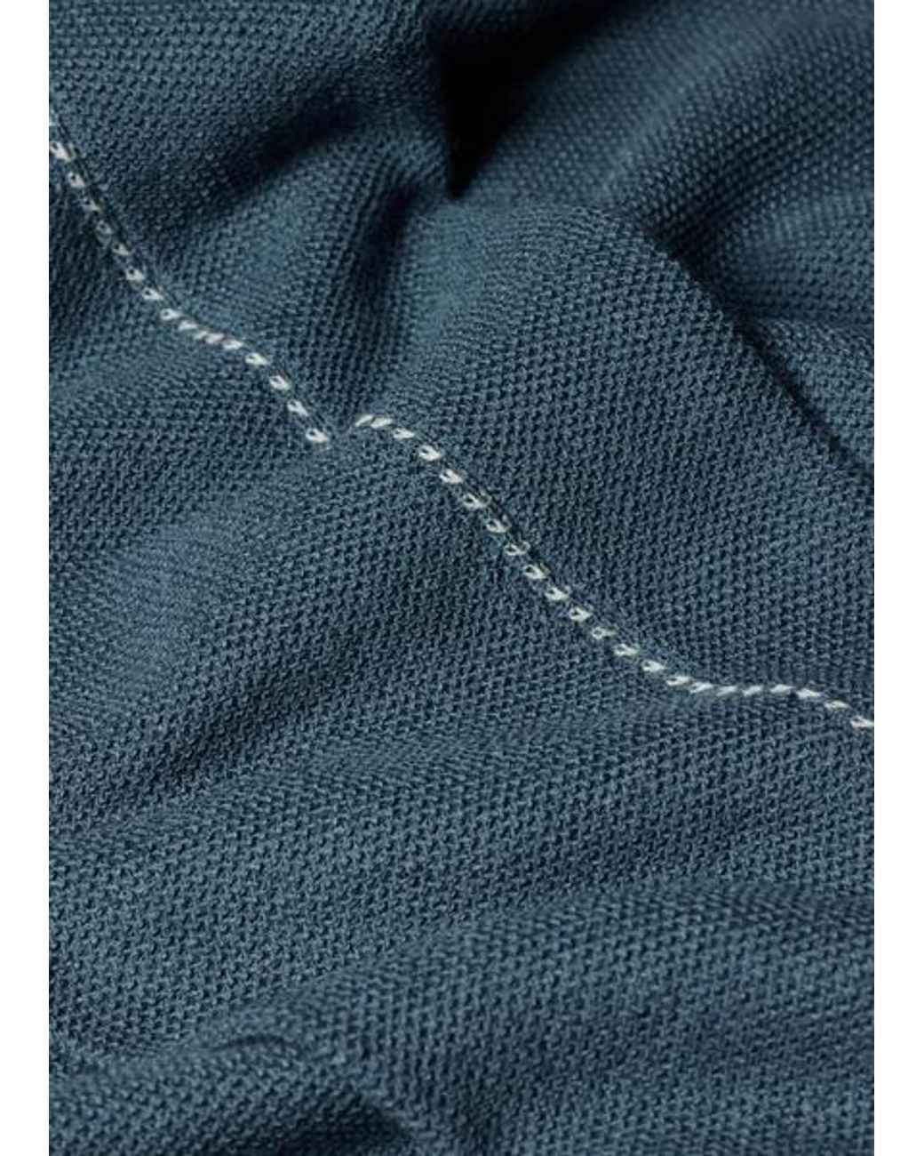 Paul Smith Blue Textured Merino Quarter-Zip Knitted Polo for men