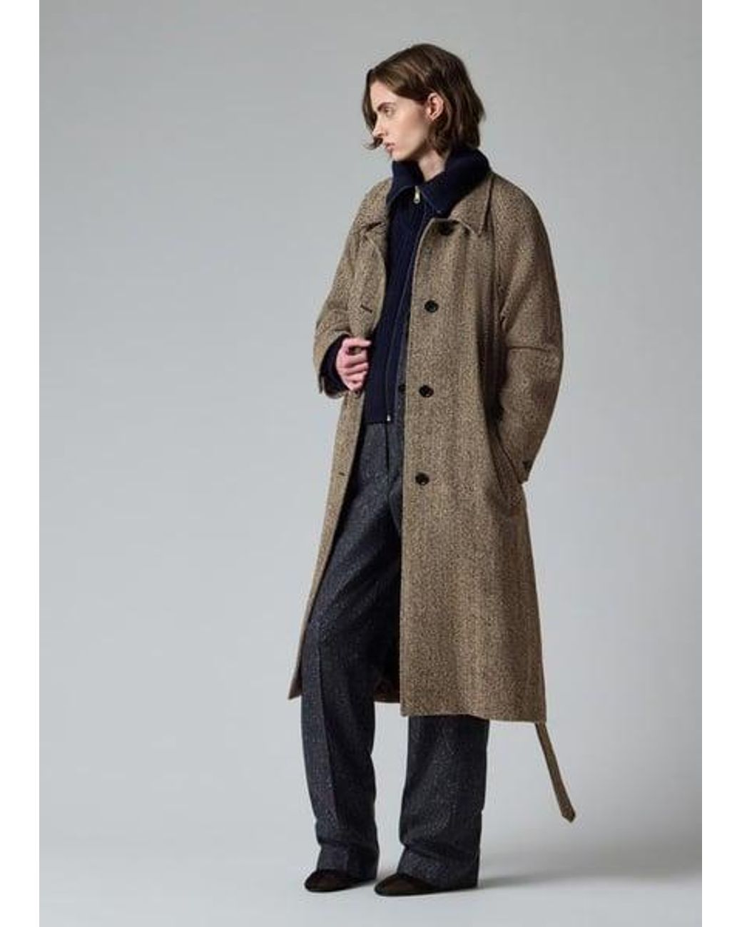 Paul Smith Black Light Harris Tweed Herringbone Belted Coat