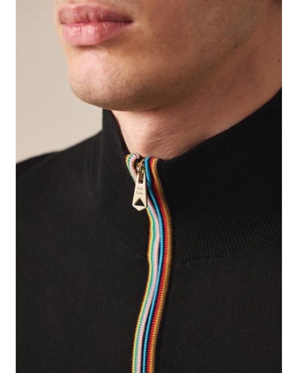 Paul Smith Natural Washable Merino Wool 'Signature Stripe' Zip Cardigan for men