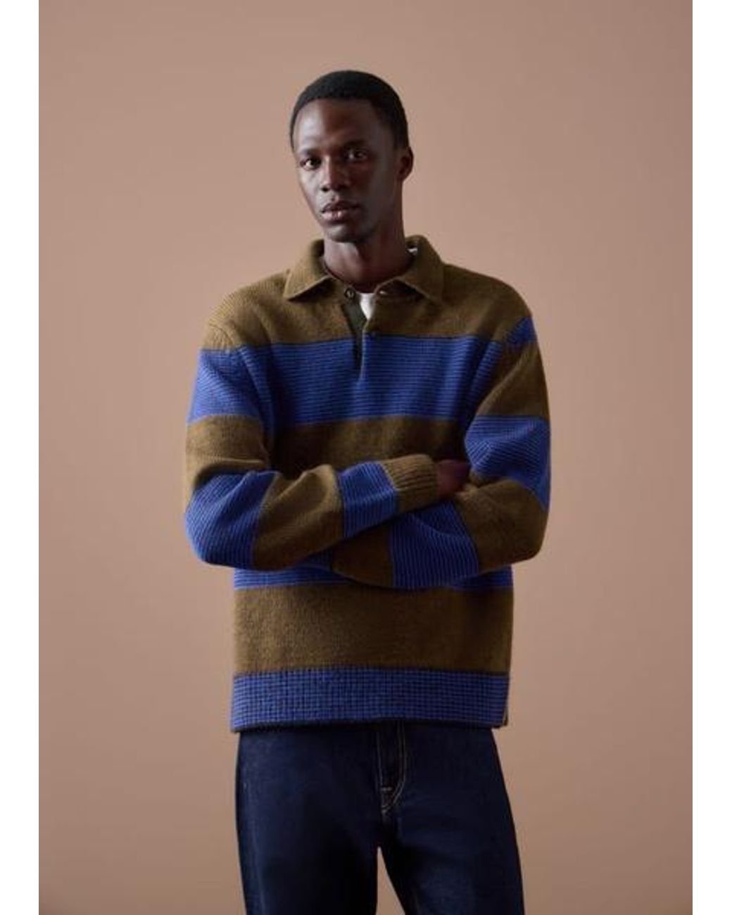 Paul Smith Blue Block Stripe Polo Sweater for men