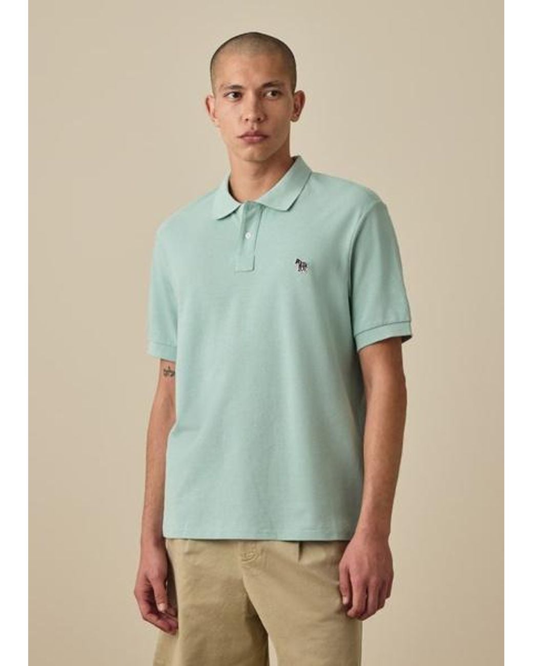 Paul Smith Green Mint Organic Cotton Zebra Polo Shirt for men