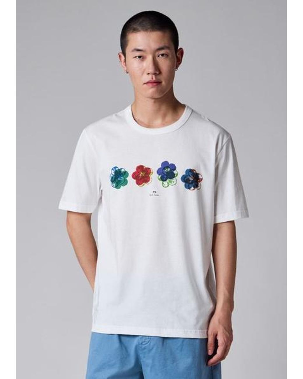 Paul Smith White 'Zine Floral' Organic-Cotton T-Shirt for men
