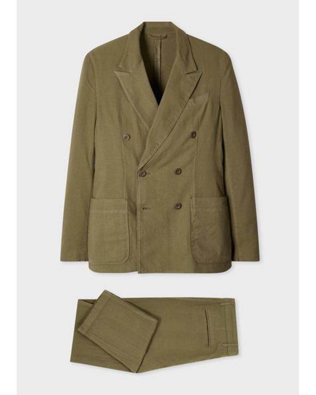 Paul Smith Green Khaki Cotton-Linen Double-Breasted Suit for men