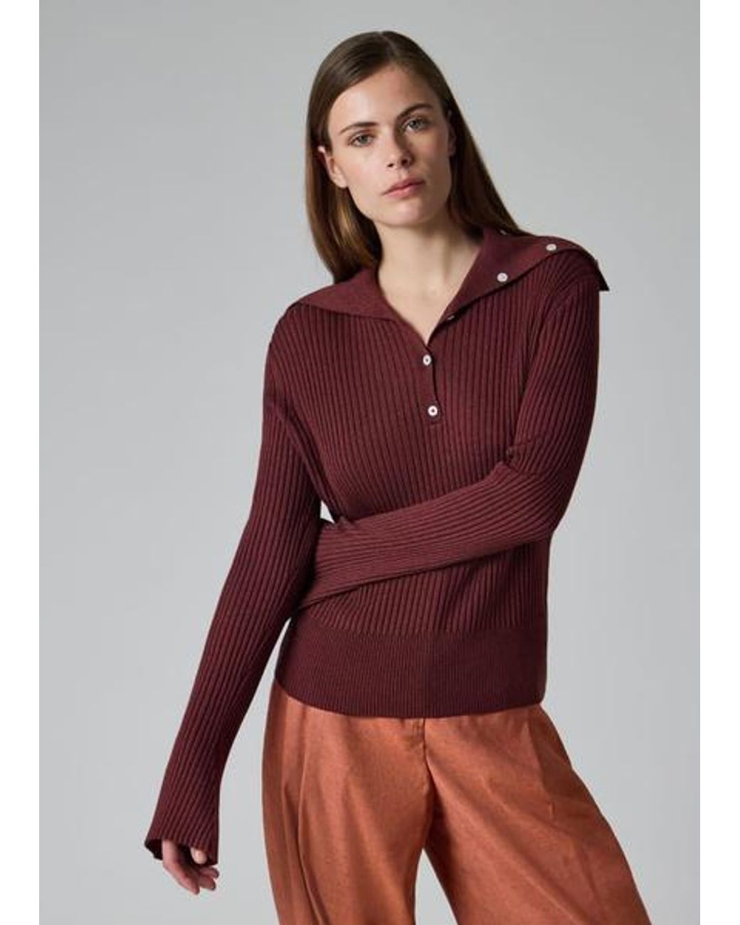 Paul Smith Red Ribbed Knit Sailor-Collar Button Sweater