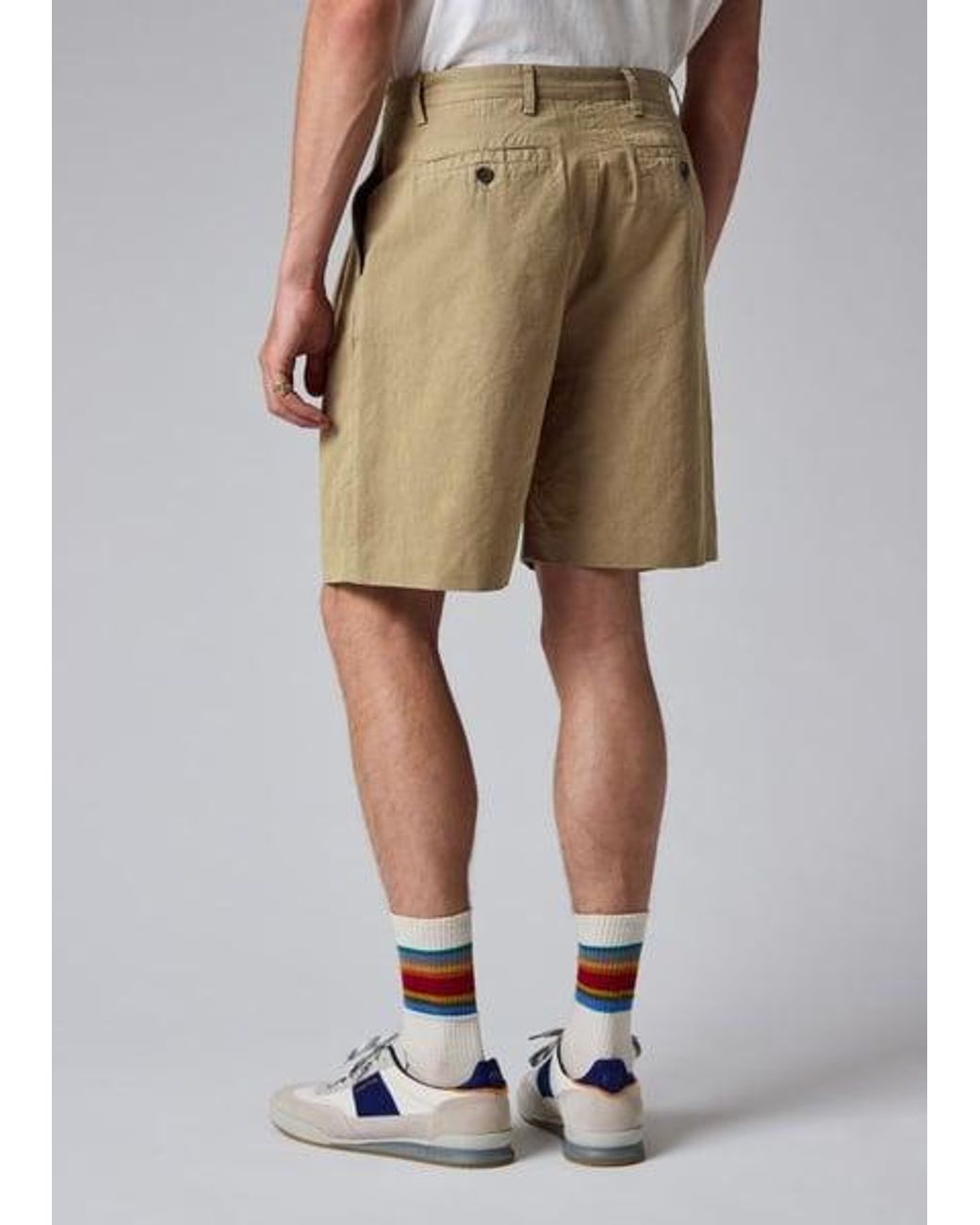 Paul Smith Natural Taupe Cotton-Linen Double-Pleat Shorts for men