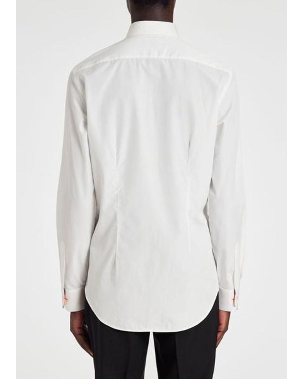 Paul Smith Men's Slim-fit White Poplin Cotton Shirt With 'artist Stripe' Cuff Lining for men