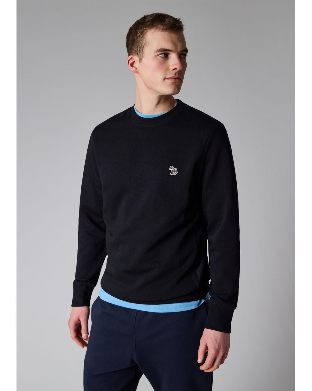 Paul Smith Blue Cotton Embroidered Zebra Logo Sweatshirt for men