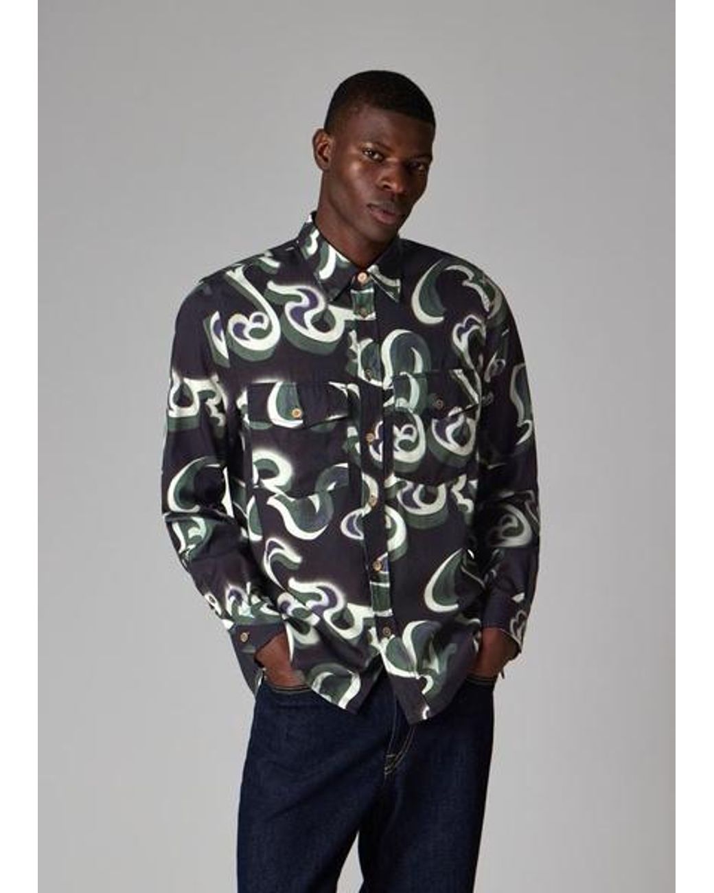 Paul Smith Black 'Waltzer' Lyocell-Cotton Long Sleeve Shirt for men