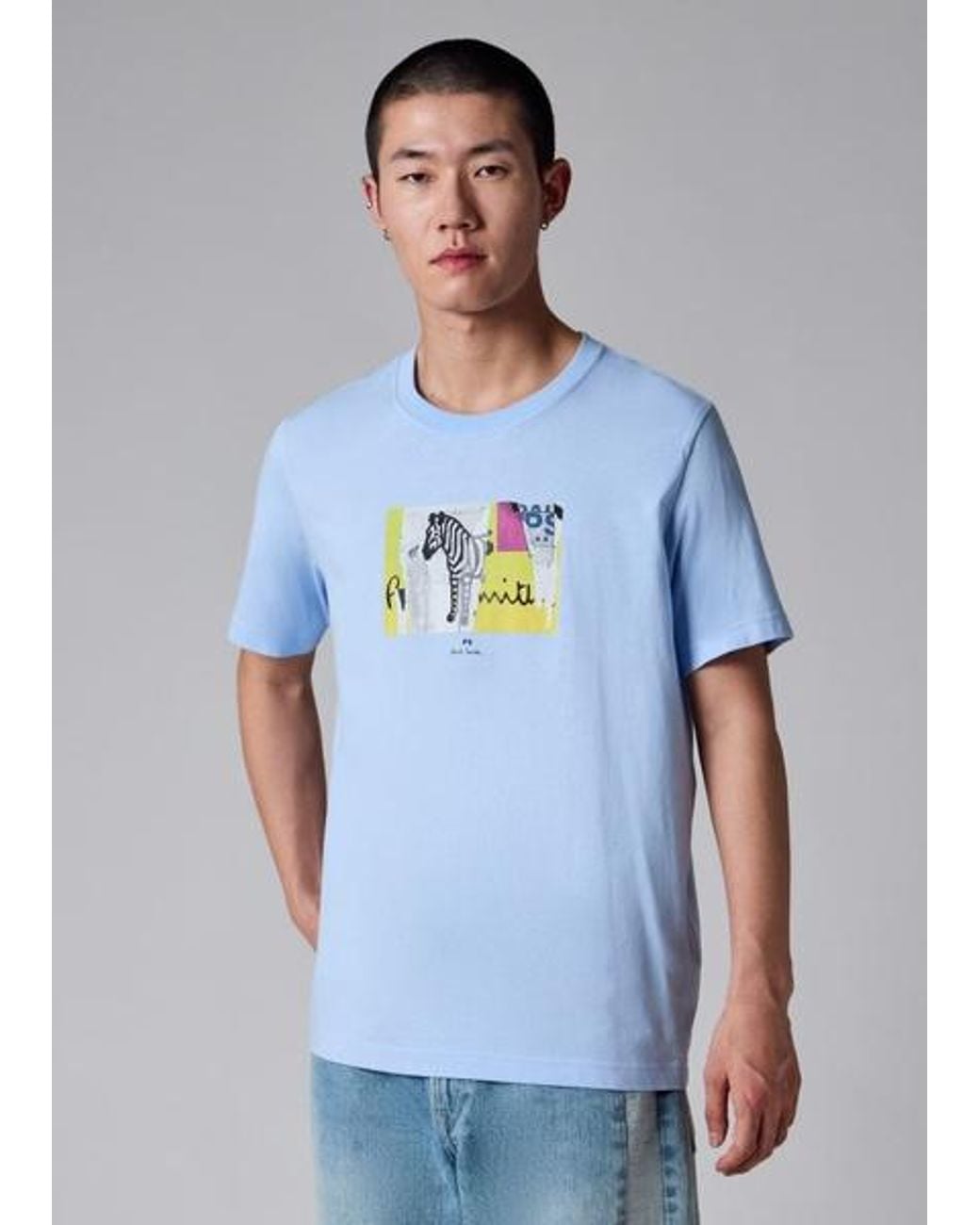 Paul Smith Blue Pale Organic-Cotton 'Patch Zebra' T-Shirt for men