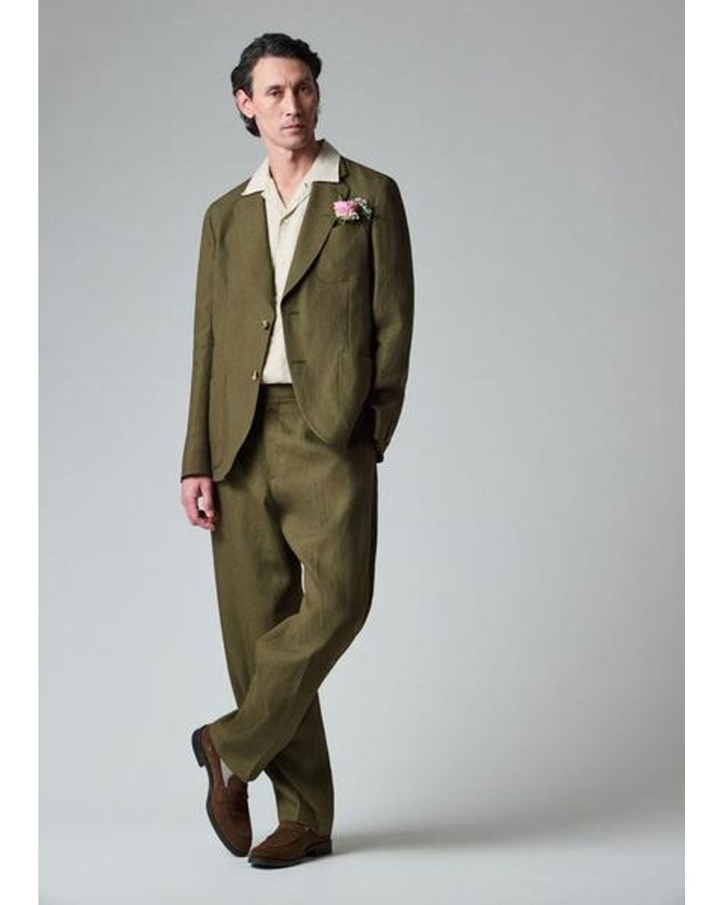 Paul Smith Green Relaxed-Fit Khaki Linen Trousers for men