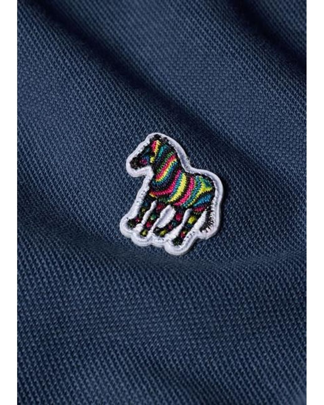 Paul Smith Blue Washed Organic Cotton Zebra Polo Shirt for men
