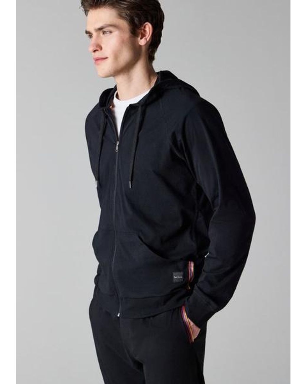 Paul Smith Black Cotton Jersey Zip Hoodie for men
