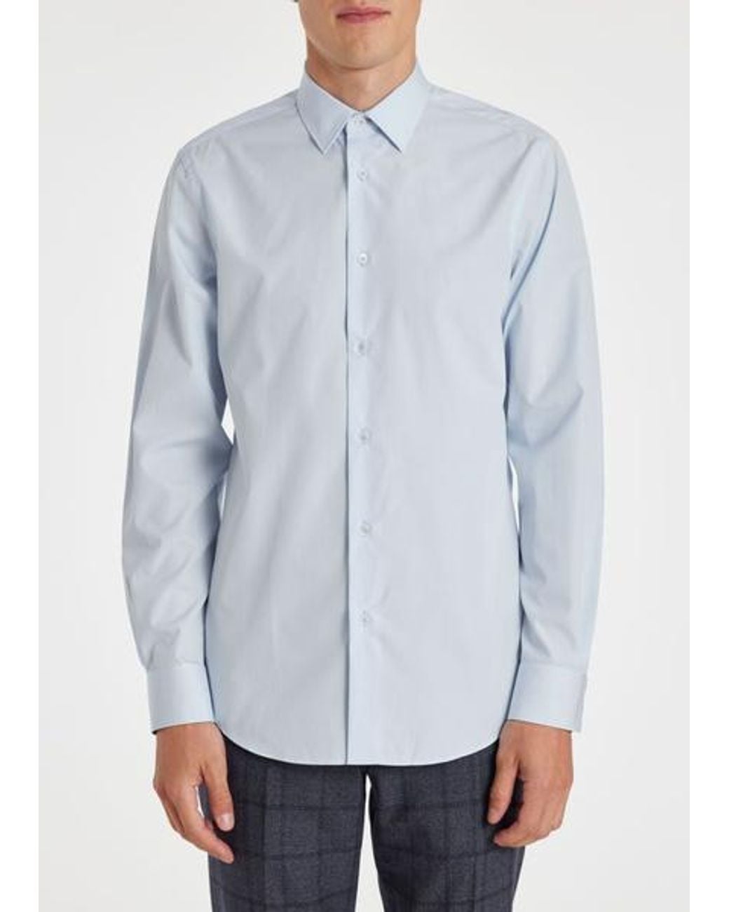 Paul Smith White Tailored-fit Sky Blue Cotton 'artist Stripe' Cuff Shirt for men