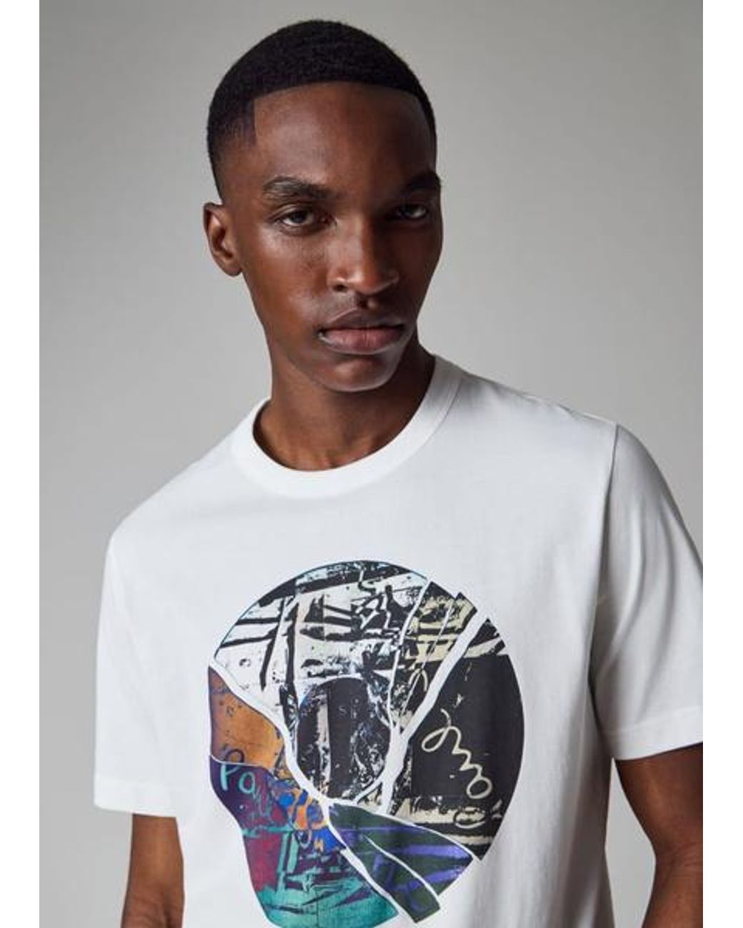 Paul Smith White 'Broken Record' Print T-Shirt for men