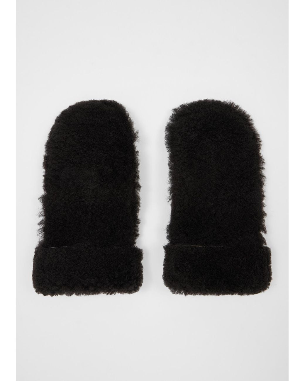 Paul Smith Black Dark Leather Shearling Mittens