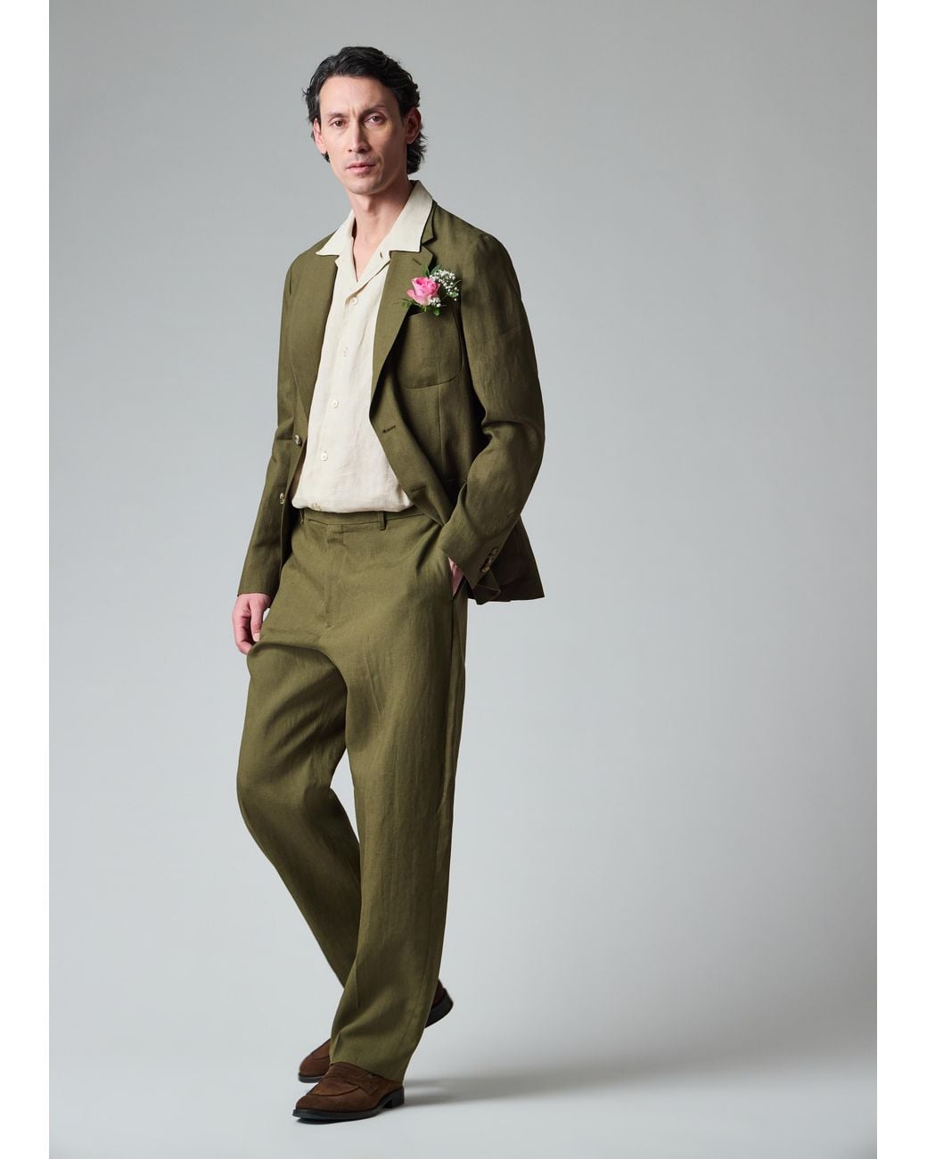 Paul Smith Green Relaxed-Fit Khaki Linen Trousers for men