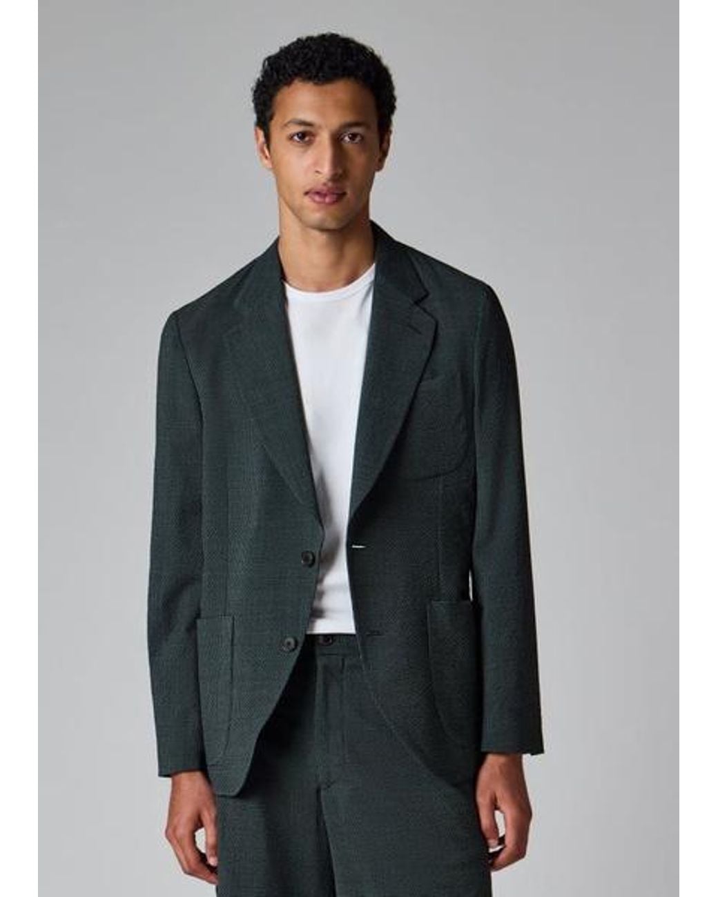 Paul Smith Gray Dark Seersucker Check Blazer for men