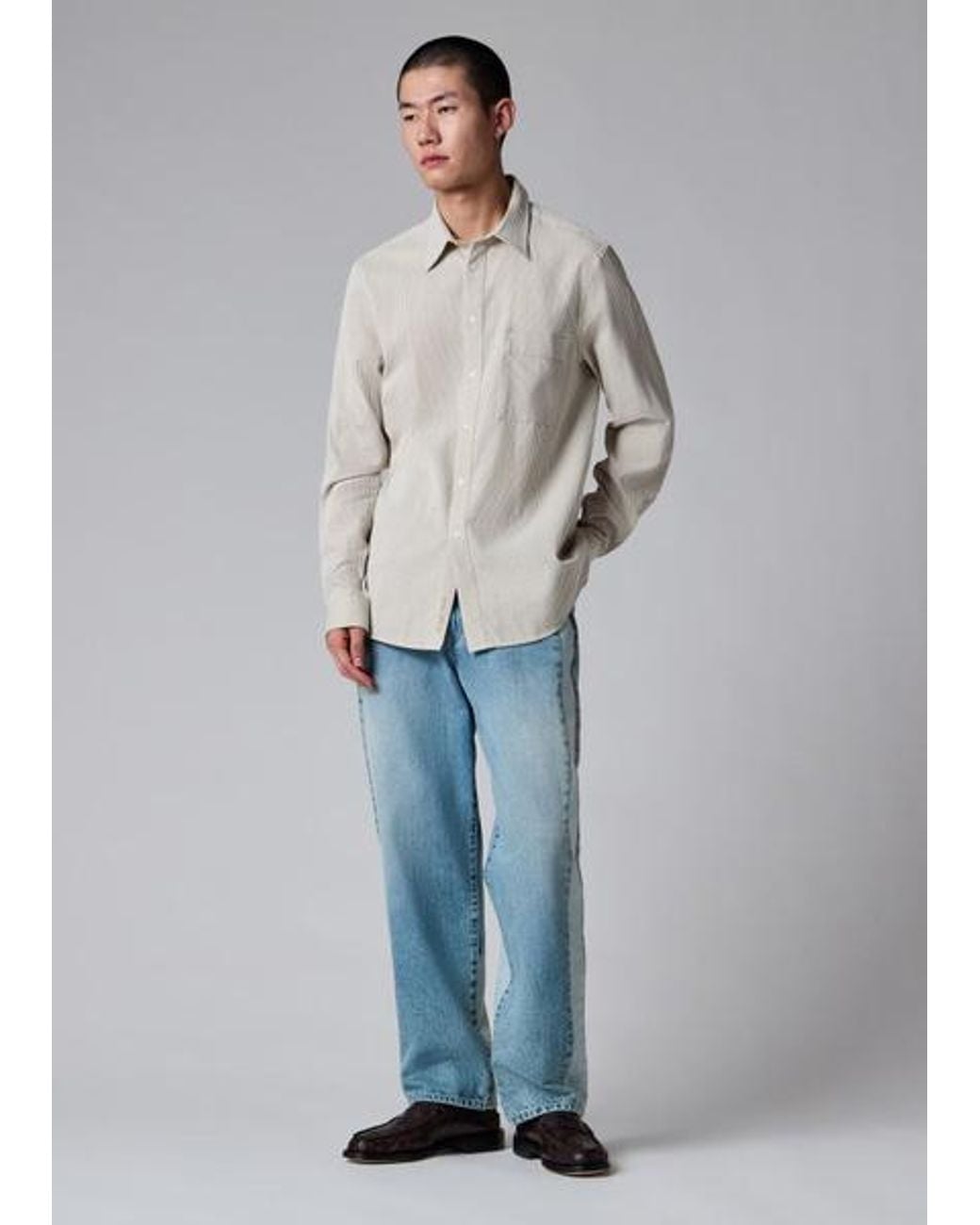 Paul Smith Blue Regular-Fit Taupe Textured-Stripe Shirt for men
