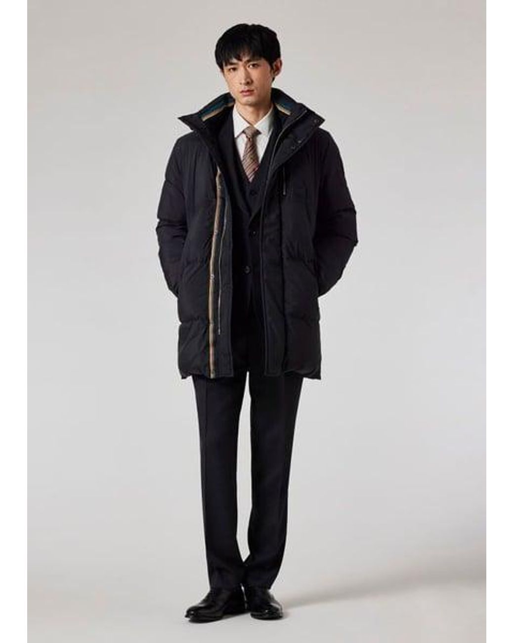 Paul Smith Black Water-Repellent Mid-Length Down Coat for men