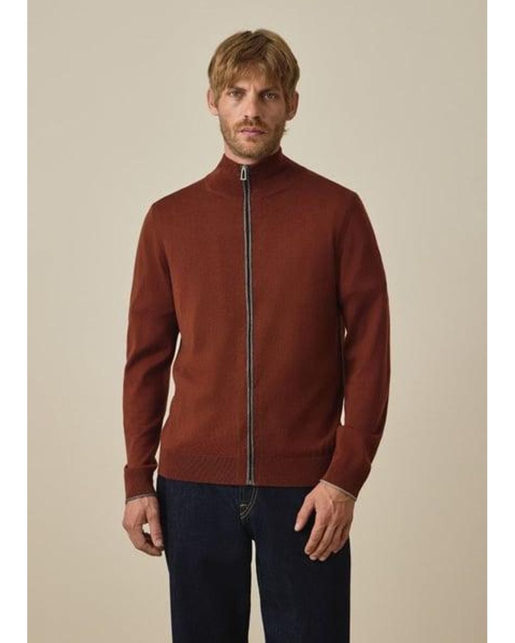Paul Smith Purple Merino Wool Funnel Neck Zip Cardigan for men